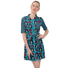 Girl Flower Pattern Blue Belted Shirt Dress by snowwhitegirl