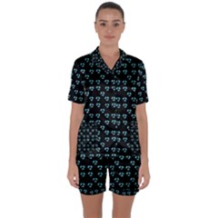 Aqua Pansies Satin Short Sleeve Pyjamas Set by snowwhitegirl