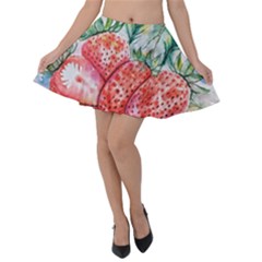 Strawberry Watercolor Figure Velvet Skater Skirt by Wegoenart