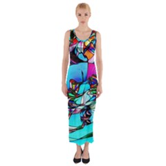 Abstract Flower Painting Fitted Maxi Dress by Wegoenart