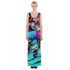 Abstract Flower Painting Thigh Split Maxi Dress by Wegoenart