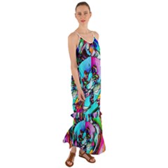 Abstract Flower Painting Cami Maxi Ruffle Chiffon Dress by Wegoenart