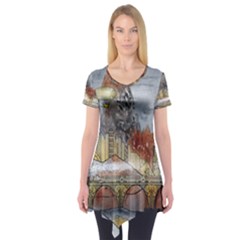 Airships Flight Travel Sky Short Sleeve Tunic  by Wegoenart