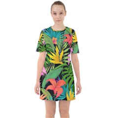 Tropical Greens Sixties Short Sleeve Mini Dress by Sobalvarro