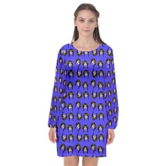 Retro Girl Daisy Chain Pattern Blue Long Sleeve Chiffon Shift Dress  by snowwhitegirl