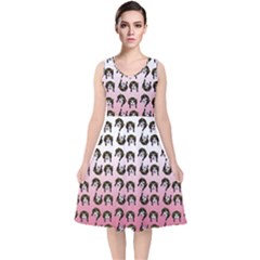 Retro Girl Daisy Chain Pattern V-neck Midi Sleeveless Dress  by snowwhitegirl