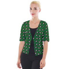 Retro Girl Daisy Chain Pattern Green Cropped Button Cardigan by snowwhitegirl