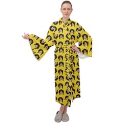 Retro Girl Daisy Chain Pattern Yellow Maxi Velour Kimono by snowwhitegirl