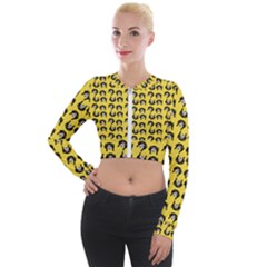 Retro Girl Daisy Chain Pattern Yellow Long Sleeve Cropped Velvet Jacket by snowwhitegirl