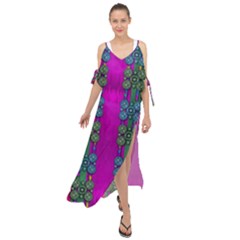 Flowers In A Rainbow Liana Forest Festive Maxi Chiffon Cover Up Dress by pepitasart