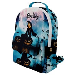 Funny Halloween Design With Skeleton, Pumpkin And Owl Flap Pocket Backpack (small) by FantasyWorld7