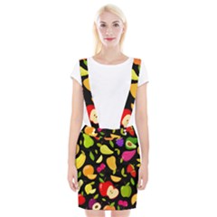 Vector Seamless Summer Fruits Pattern Black Background Braces Suspender Skirt by Vaneshart