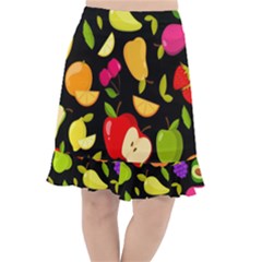 Vector Seamless Summer Fruits Pattern Black Background Fishtail Chiffon Skirt by Vaneshart