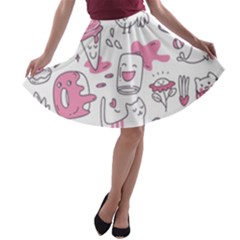 Set Kawaii Doodles A-line Skater Skirt by Vaneshart