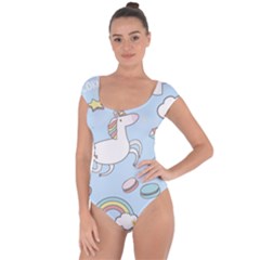 Unicorn Seamless Pattern Background Vector Short Sleeve Leotard  by Sobalvarro