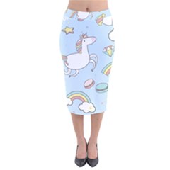 Unicorn Seamless Pattern Background Vector Velvet Midi Pencil Skirt by Sobalvarro