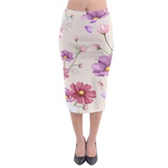 Vector Hand Drawn Cosmos Flower Pattern Midi Pencil Skirt by Sobalvarro