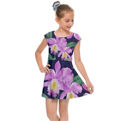 Vector Hand Drawn Orchid Flower Pattern Kids  Cap Sleeve Dress by Sobalvarro