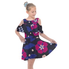 Vector Seamless Flower And Leaves Pattern Kids  Shoulder Cutout Chiffon Dress by Sobalvarro