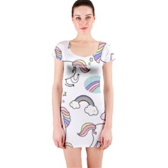 Cute Unicorns With Magical Elements Vector Short Sleeve Bodycon Dress by Sobalvarro