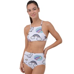 Cute Unicorns With Magical Elements Vector High Waist Tankini Set by Sobalvarro