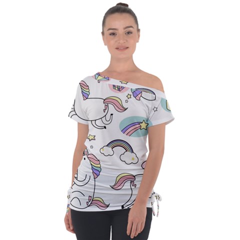 Cute Unicorns With Magical Elements Vector Tie-up Tee by Sobalvarro