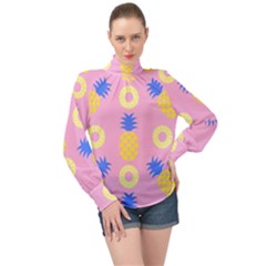 Pop Art Pineapple Seamless Pattern Vector High Neck Long Sleeve Chiffon Top by Sobalvarro