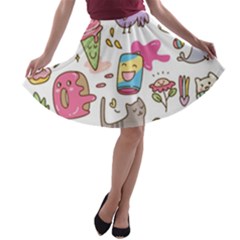 Set Kawaii Doodles A-line Skater Skirt by Vaneshart