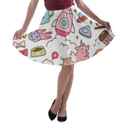 Set Kawaii Doodles A-line Skater Skirt by Vaneshart