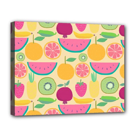 Seamless Pattern With Fruit Vector Illustrations Gift Wrap Design Canvas 14  X 11  (stretched) by Vaneshart