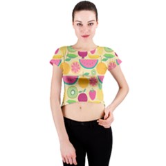 Seamless Pattern With Fruit Vector Illustrations Gift Wrap Design Crew Neck Crop Top by Vaneshart