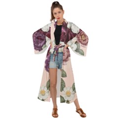 Romantic Floral Background Maxi Kimono by Vaneshart