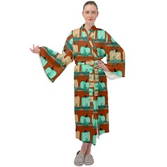 Bluegreen Pumpkins Maxi Velour Kimono by bloomingvinedesign