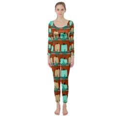 Bluegreen Pumpkins Long Sleeve Catsuit by bloomingvinedesign