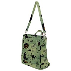 Funny Halloween Pattern With Witch, Cat And Pumpkin Crossbody Backpack by FantasyWorld7