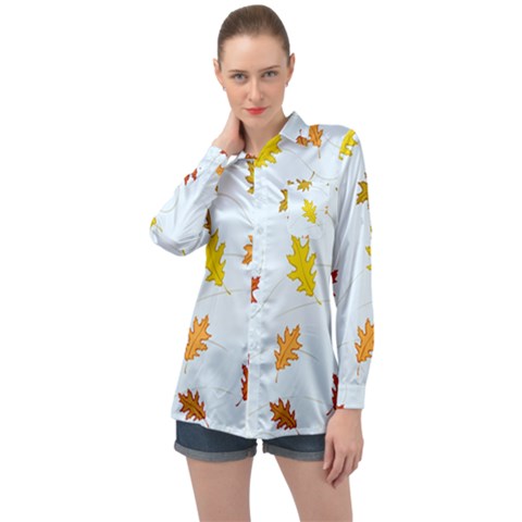 Every Leaf Long Sleeve Satin Shirt by WensdaiAmbrose