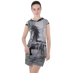 Wonderful Black And White Horse Drawstring Hooded Dress by FantasyWorld7