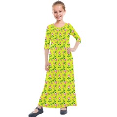 Carnation Pattern Yellow Kids  Quarter Sleeve Maxi Dress by snowwhitegirl