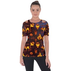 Funny Halloween Design Shoulder Cut Out Short Sleeve Top by FantasyWorld7