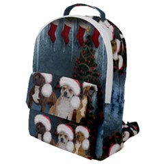 Christmas, Cute Dogs With Christmas Hat Flap Pocket Backpack (small) by FantasyWorld7