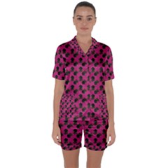 Black Rose Pink Satin Short Sleeve Pyjamas Set by snowwhitegirl