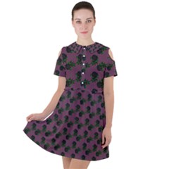 Black Rose Mauve Short Sleeve Shoulder Cut Out Dress  by snowwhitegirl