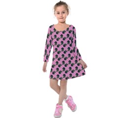 Black Rose Light Pink Kids  Long Sleeve Velvet Dress by snowwhitegirl