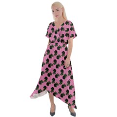 Black Rose Light Pink Cross Front Sharkbite Hem Maxi Dress by snowwhitegirl