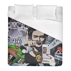 Frida Kahlo Brick Wall Graffiti Urban Art With Grunge Eye And Frog  Duvet Cover (full/ Double Size) by snek