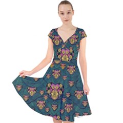 Hearts And Sun Flowers In Decorative Happy Harmony Cap Sleeve Front Wrap Midi Dress by pepitasart