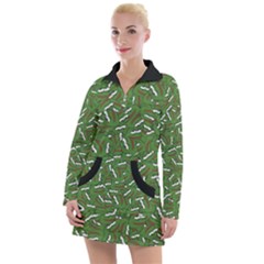 Pepe The Frog Face Pattern Green Kekistan Meme Women s Long Sleeve Casual Dress by snek