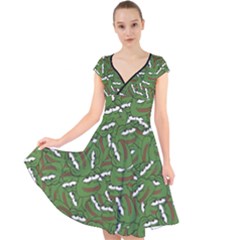 Pepe The Frog Face Pattern Green Kekistan Meme Cap Sleeve Front Wrap Midi Dress by snek