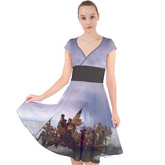 George Washington Crossing Of The Delaware River Continental Army 1776 American Revolutionary War Original Painting Cap Sleeve Front Wrap Midi Dress by snek