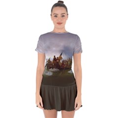 George Washington Crossing Of The Delaware River Continental Army 1776 American Revolutionary War Original Painting Drop Hem Mini Chiffon Dress by snek